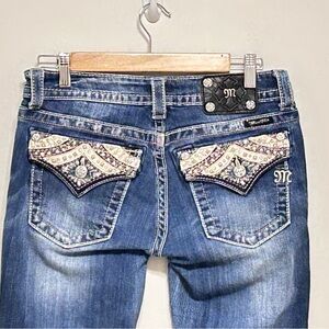 Miss Me women’s Size 28 Embellished Blue Jeans JP5705B Boot Tall Whiskers *READ